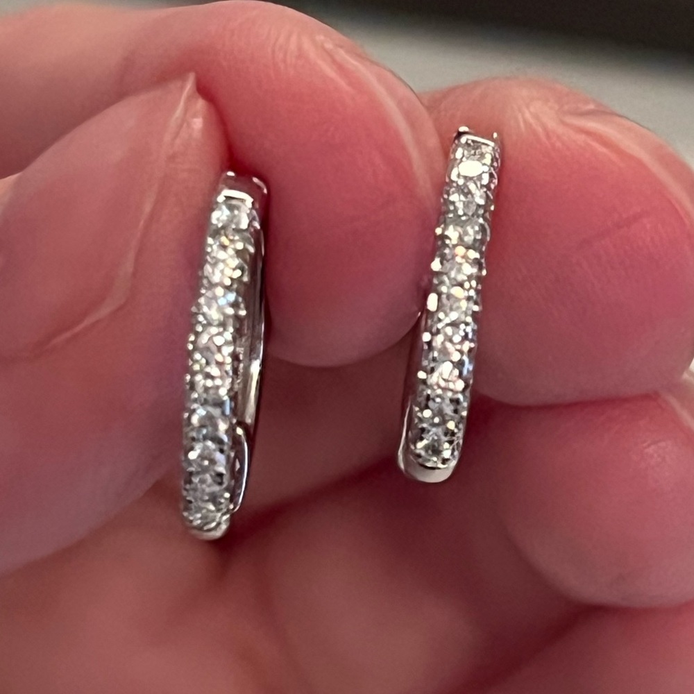Silver Diamond Huggie Hoop Earrings